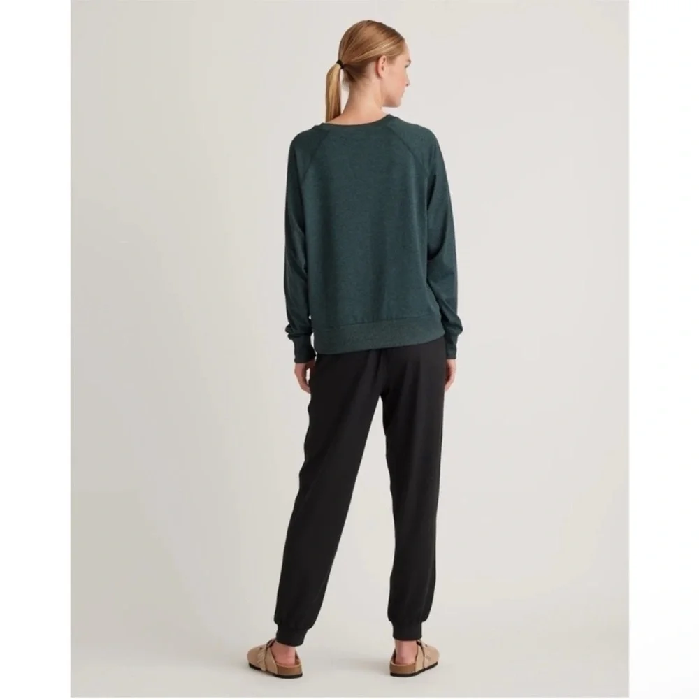 Quince Active Flowknit Pullover Crew Heather Green Size Medium